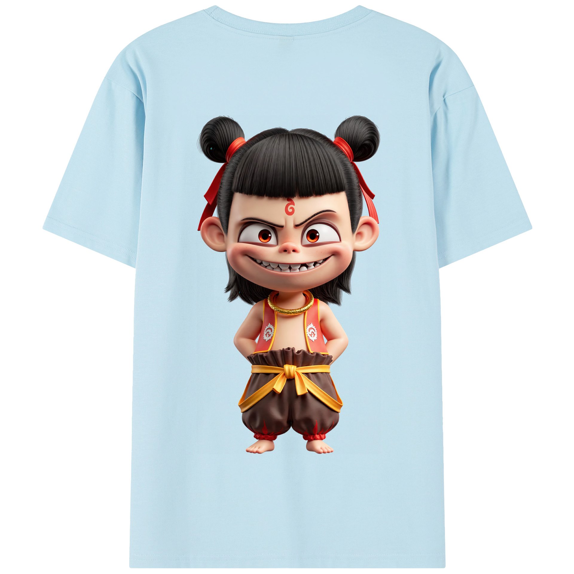 （画像用） Ne Zha 2 ナタ 魔童の大暴れ 綿100％半袖Tシャツ（背面プリント）